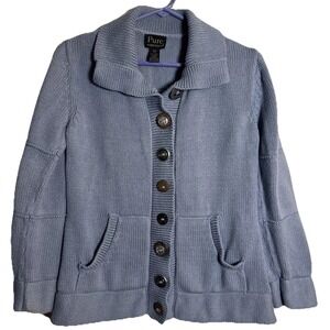 Pure Handknit Cardigan S/M Blue 100%‎ Cotton Button Sweater Jacket Thailand